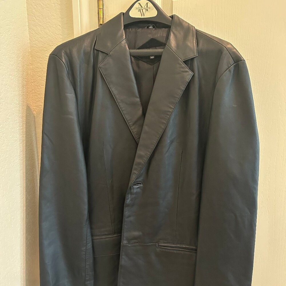 NWOT Men's Jones New York Black Leather Jacket Coat 38R